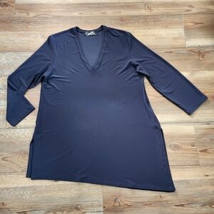 Sympli Canada Asymmetical Tunic Top Women's 6 Gray Knit V-Neck